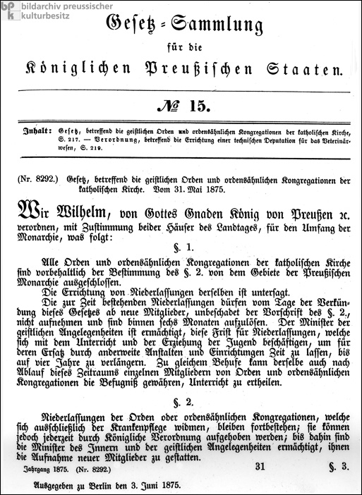 <i>Kulturkampf</i> Legislation (May 31, 1875)