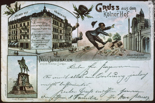 Antisemitische Postkarte: „Das einzige judenfreie Hotel in Frankfurt am Main” (1897) 