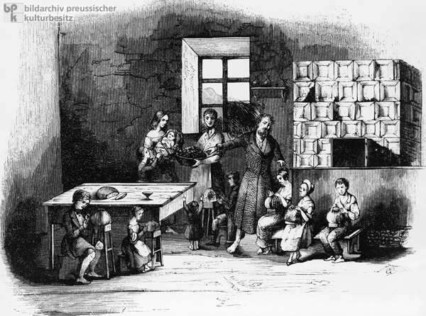 Child Labor in Germany: In Rittersgrün in the Ore Mountains, Children Produce Pillow Lace in the Cottage Industry (1847)