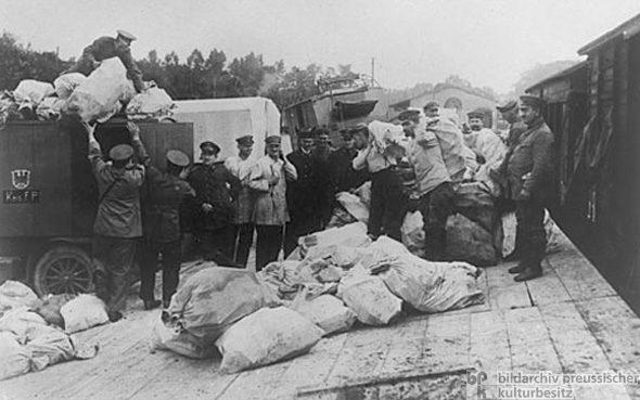 German Army Postal Service: Loading the Mail Bags (c. 1917)