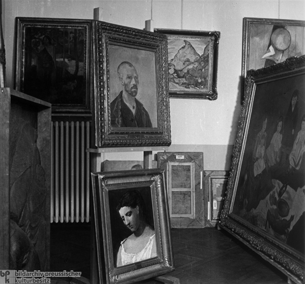 Storage Room in Niederschönhausen Castle for Confiscated Works of Degenerate Art, including Works by Vincent van Gogh, Pablo Picasso, and Paul Gauguin (1937)