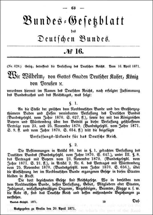The Constitution of the German Empire (April 16, 1871) 