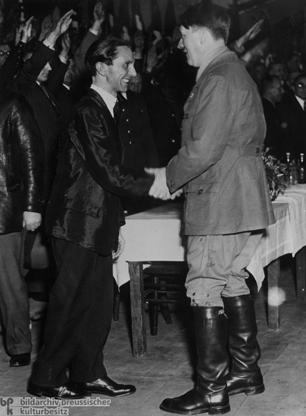 Berlin <I>Gauleiter</i> Joseph Goebbels Greets Adolf Hitler at a Campaign Event in Berlin (January 20, 1933)